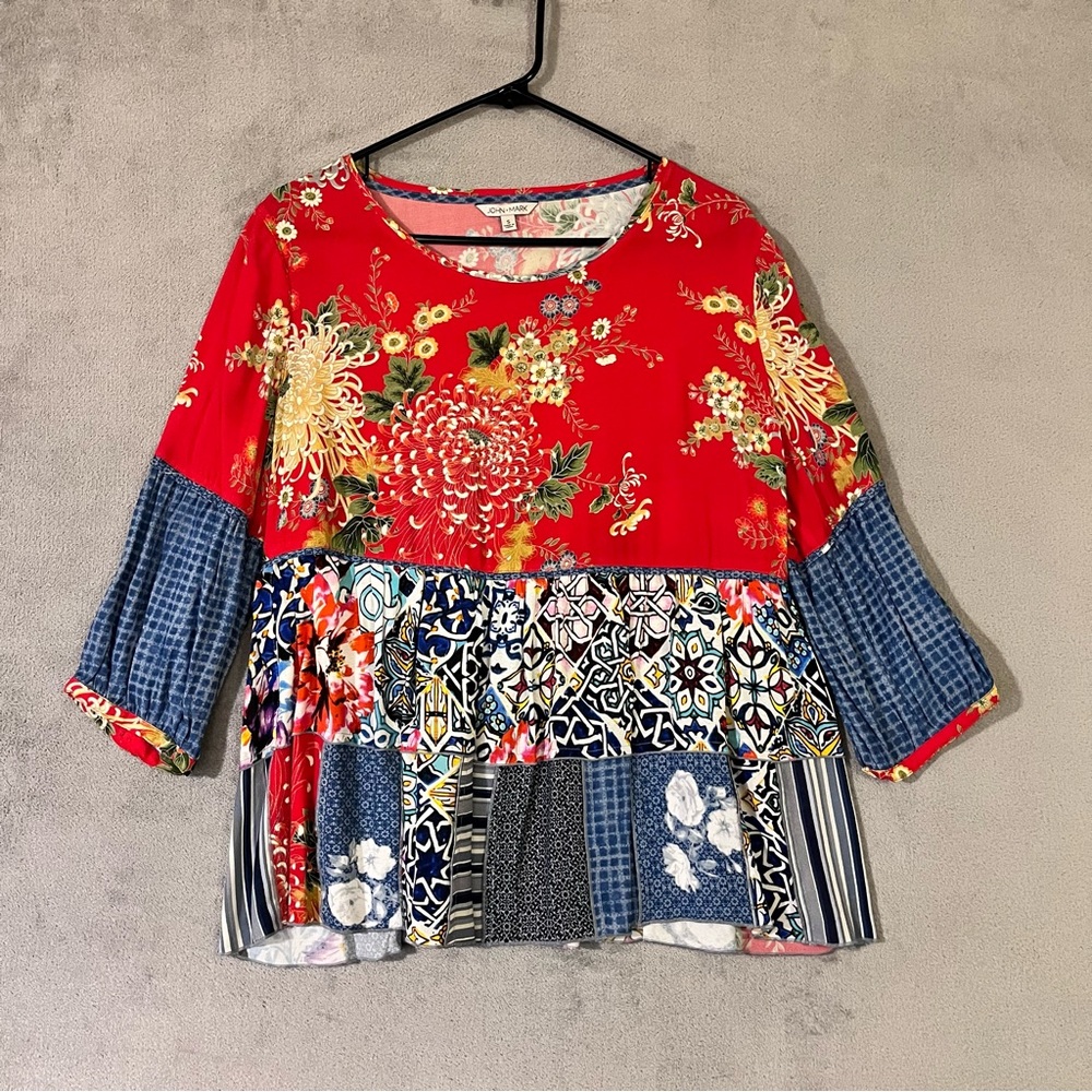 John Mark Floral Patchwork Pattern Top. Womens Sz… - image 1